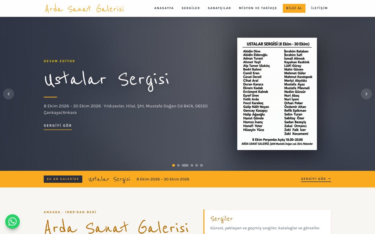 Arda Sanat Galerisi sitesi önizlemesi