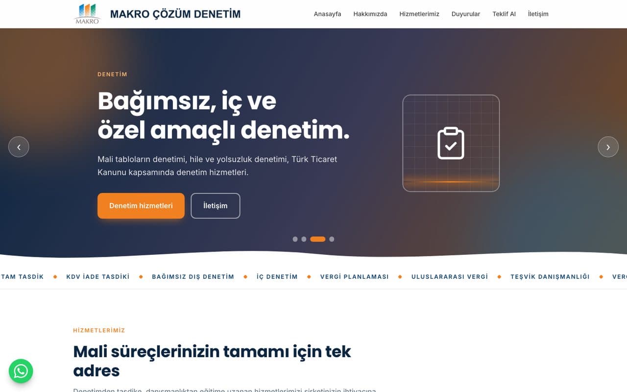 Makro Çözüm Denetim sitesi önizlemesi
